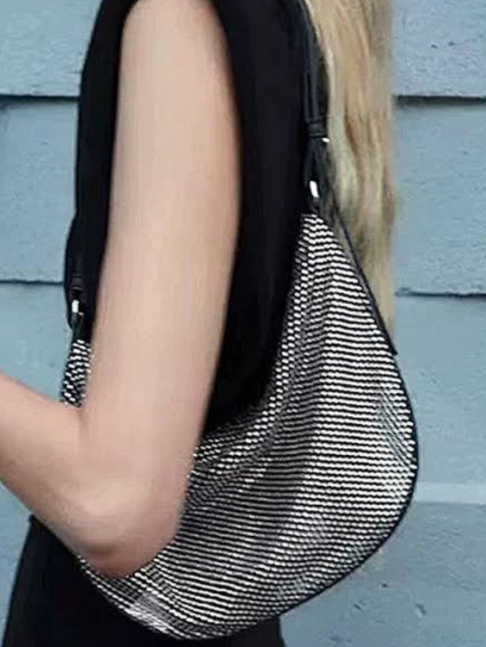 Zara Black Rhinestone Crescent Shoulder Bag - Picture 7 of 7